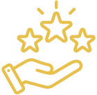 Golden stars above an open hand